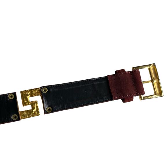Vintage Greca Goddess Medusa Head Suede Burgundy Belt with Golden Hardware main image 9